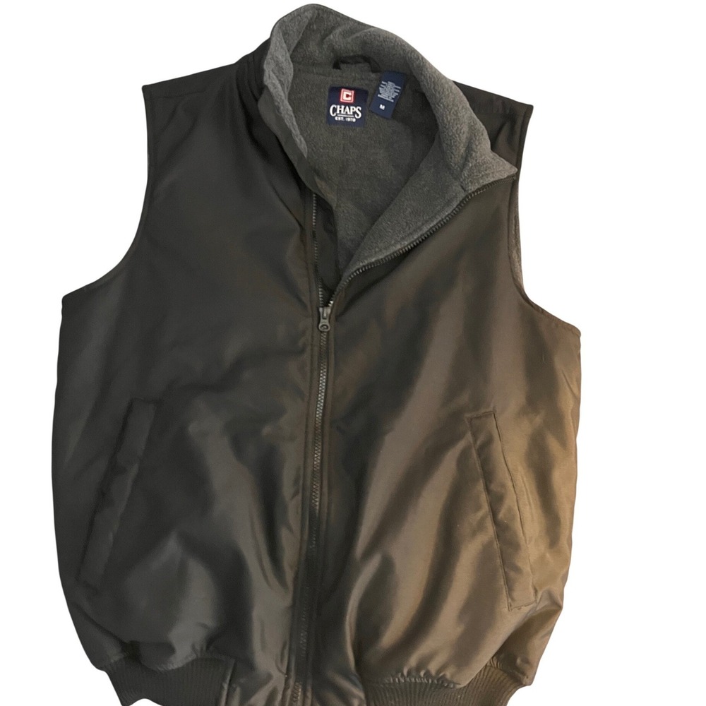 Chaps Mens Fleece Lined Puffer Vest‎ Dark Gray Medium Layering